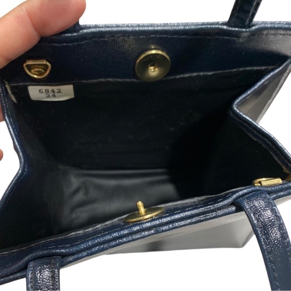 Vintage Navy Blue Structured Top-Handle Purse - Picture 5 of 14